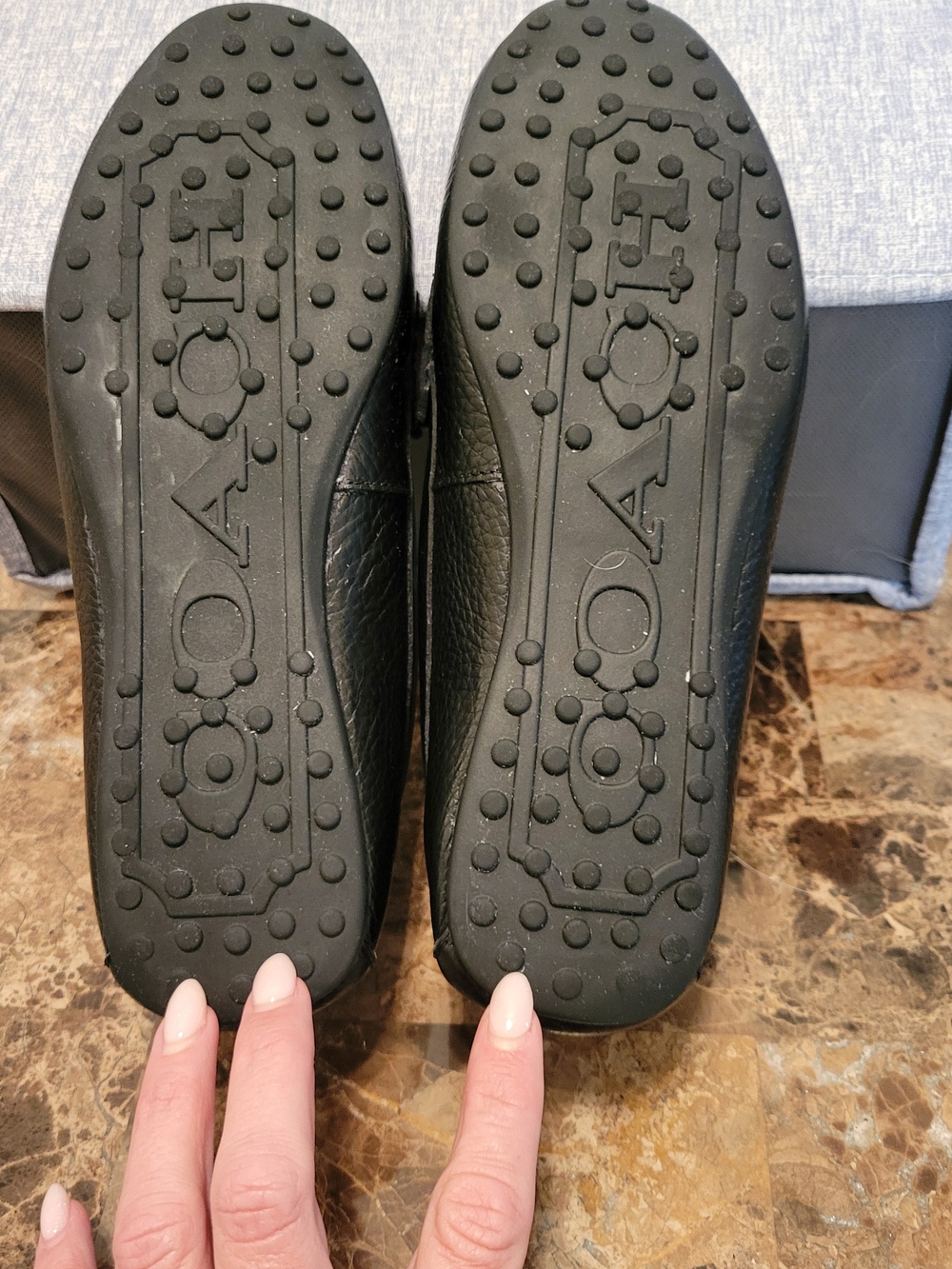 Coach Black Pebbled Leather Loafers with Silver Plaque - Picture 7 of 10